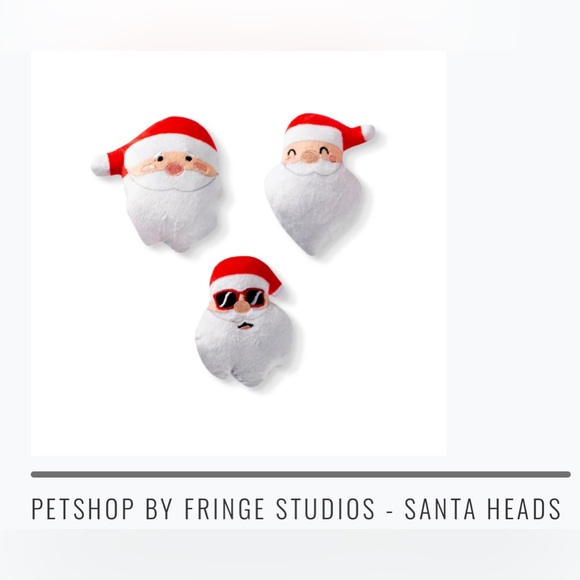 NWT! Petshop by Fringe 3 pack Mini Santa Heads dog toy - Picture 1 of 4